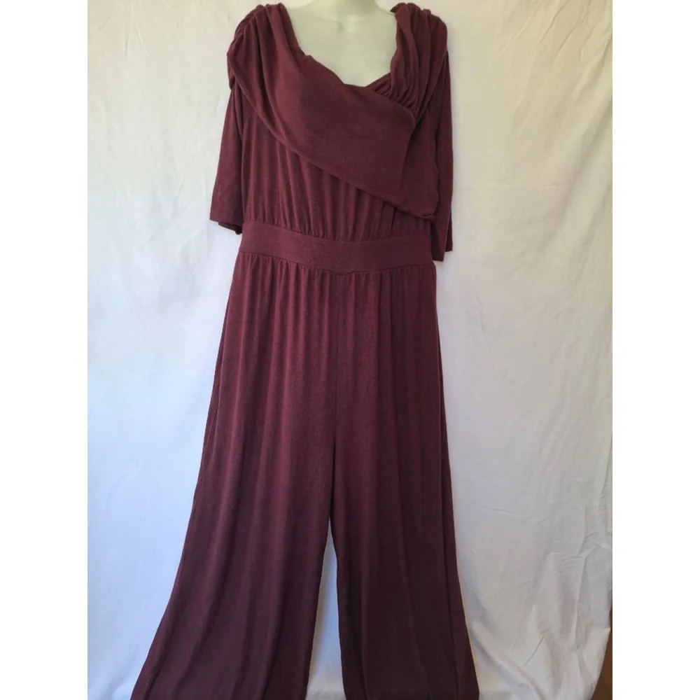 Lane Bryant Burgundy Size 18/20 soft off the shoulder crossover career jumpsuit - Picture 2 of 6